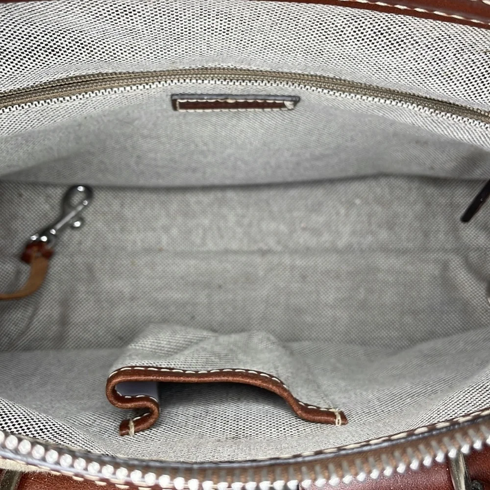 Dooney & Bourke Double Pocket Tote Purse in brown colored monogram. - Picture 9 of 14